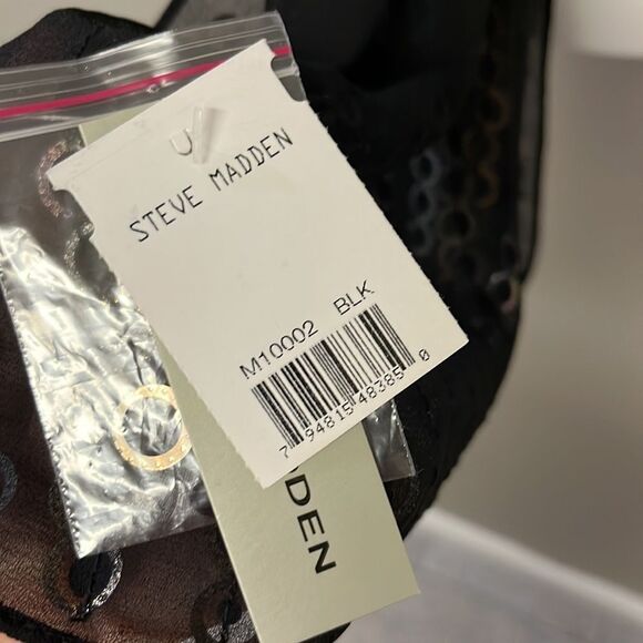 Steve Madden Sheer Black Scarf with Mixed Metal and Black Beads/Gem Accents-OS - Picture 8 of 11